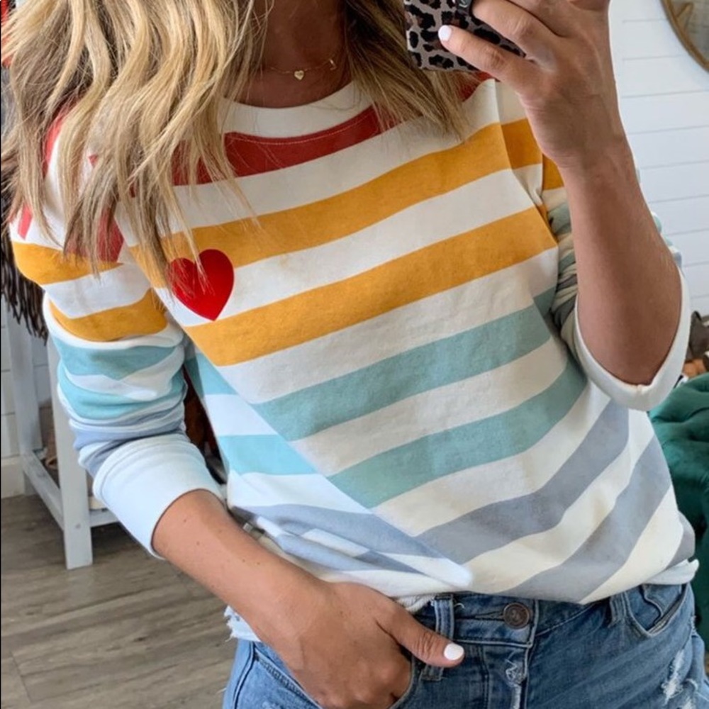 Rainbow striped heart long sleeve